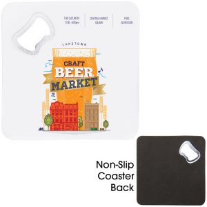 Bottle opener coaster with full color logo. Item 1655