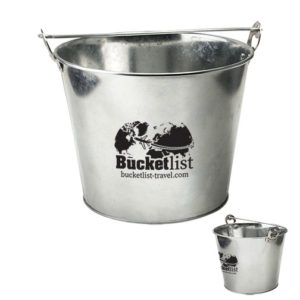 Galvanized ice bucket holds 6 bottles. Your logo imprinted on 1 side. Item 712